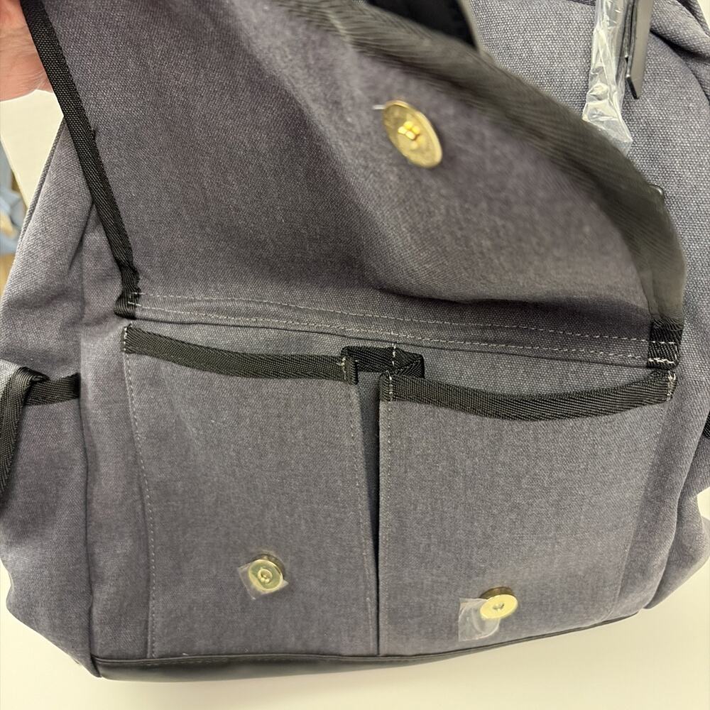London Fog Collection Backpack Denim Canvas 16x12x5 Inch Pockets Blue Black - Picture 5 of 7
